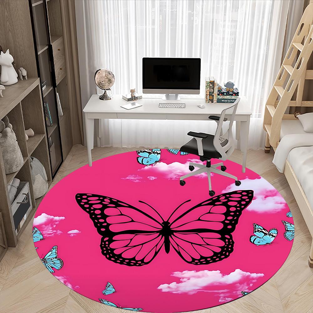 1pc Butterfly Sky Office Round Rug, Carpet for Office, Gaming, Lightweight Round Floor Mat yy260205038