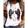 Loose plus size wing pattern printed round neck white vest summer casual sleeveless top women's clothing