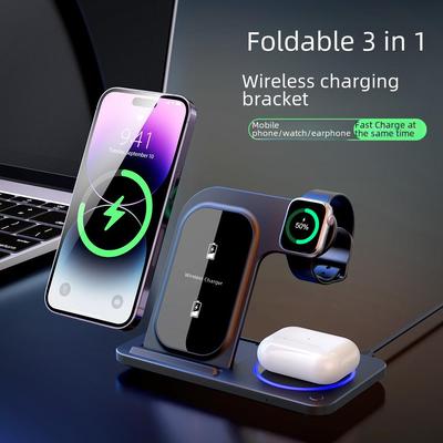 Foldable 3-in-1 Wireless Charger: 15W Fast Charging for Apple Watch 14/13/12Pro Max