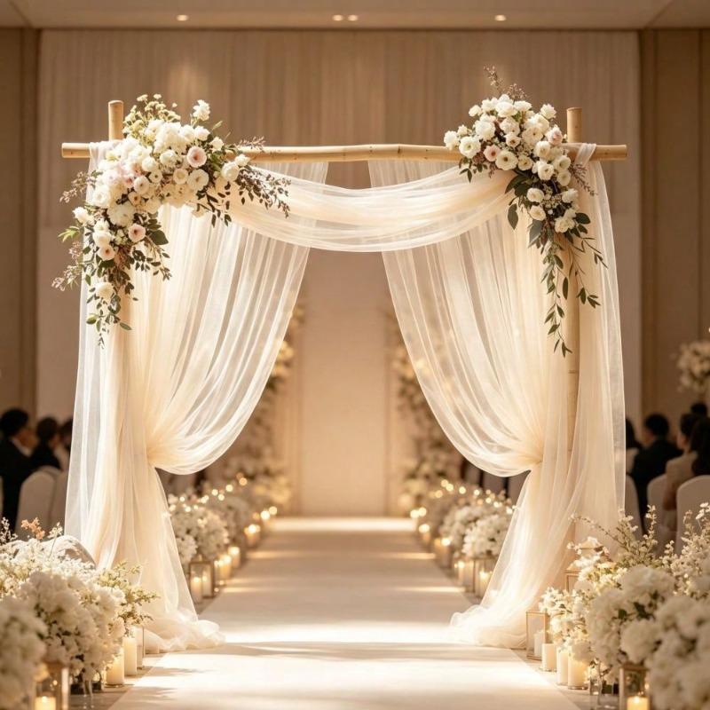 Arco per Matrimoni all'Aperto, Feste in Giardino con Tende di Garza, Sfondo Decorativo Festivo per Soffitto