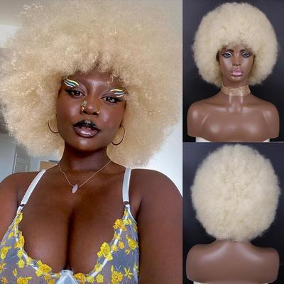 Parrucche ricci crespi per capelli corti da donna afro con frangia per donne nere Parrucche cosplay senza colla bionda africana Parrucca in fibra sintetica