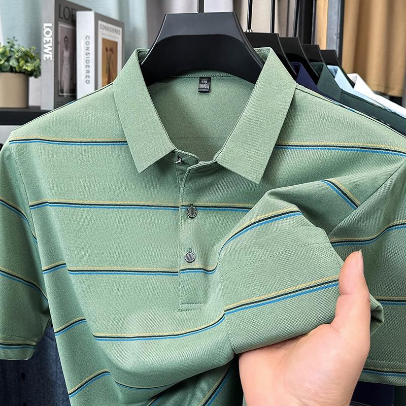 

Original Quality Men s Polo Shirt Striped Print Short Sleeve Summer Fashion Lapel T-Shirt Business Classic Casual Trend Menswear 4XL армія зелений колір