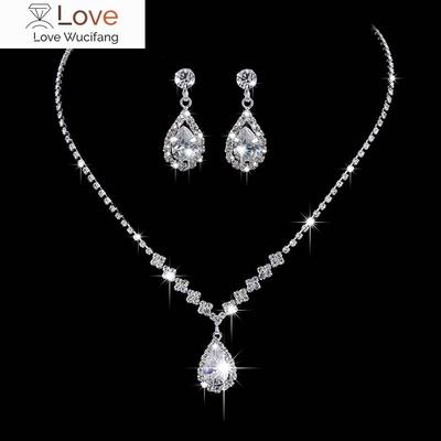 Luxury Cubic Zirconia Teardrop Necklace Earrings Set Bride Bridesmaid Wedding Jewelry Set Gifts For Women