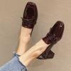 Women's Chunky Heel Loafers 2025 Spring New Korean Style Patent Leather Vintage Square Toe Versatile Loafers Shoes