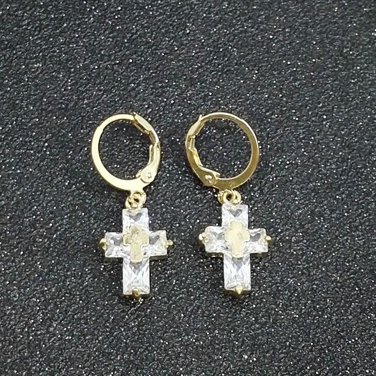 European & American Style Zircon Cross Dangle Earrings - Fashionable New Design