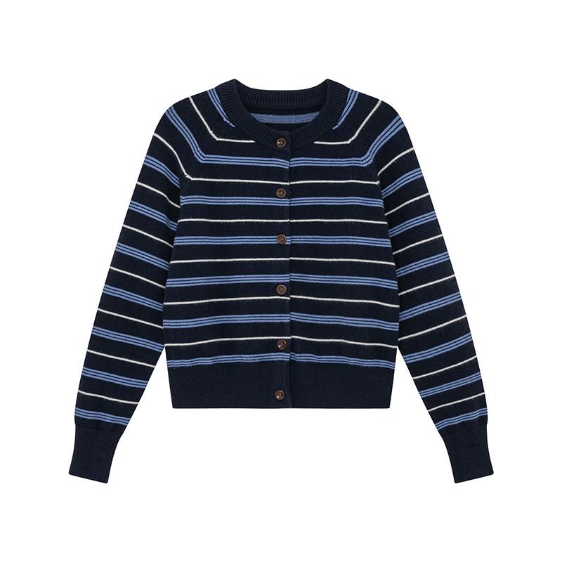 Women's Retro Color Block Striped Knit Cardigan - Spring/Autumn 2026, Loose Casual Fit
