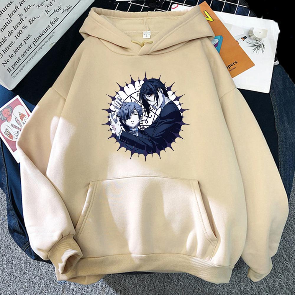 Hot Anime Black Butler Michaelis Sebastian and Phantomhive Ciel Print Hooded Men Women Manga Hoodies Harajuku Loose Sweatshirt