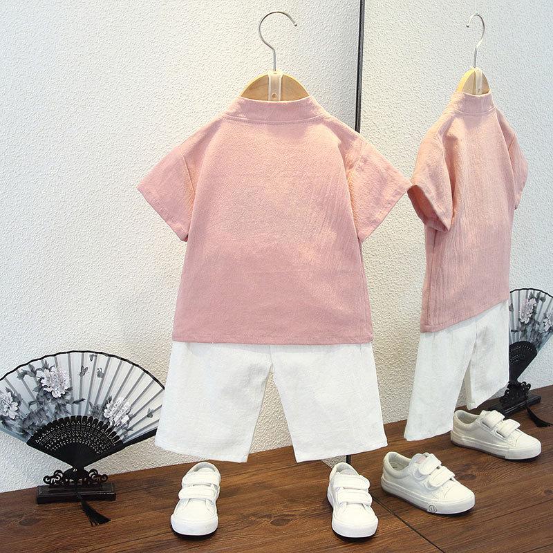 Children's Summer Models of Foreign-style Hanbok Boys Chinese Style Cotton Linen Short-sleeved Tang Suit Baby Thin Section of Chinese Ancient Costume