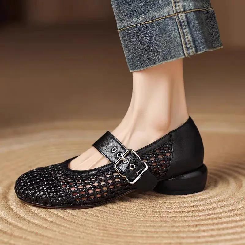 Fashion 2025 Hot Sale Ladies Shoes Shallow Women's High Heels Fashion Buckle Strap Dress New Hollow Out Versatile Non-Slip Heels Women