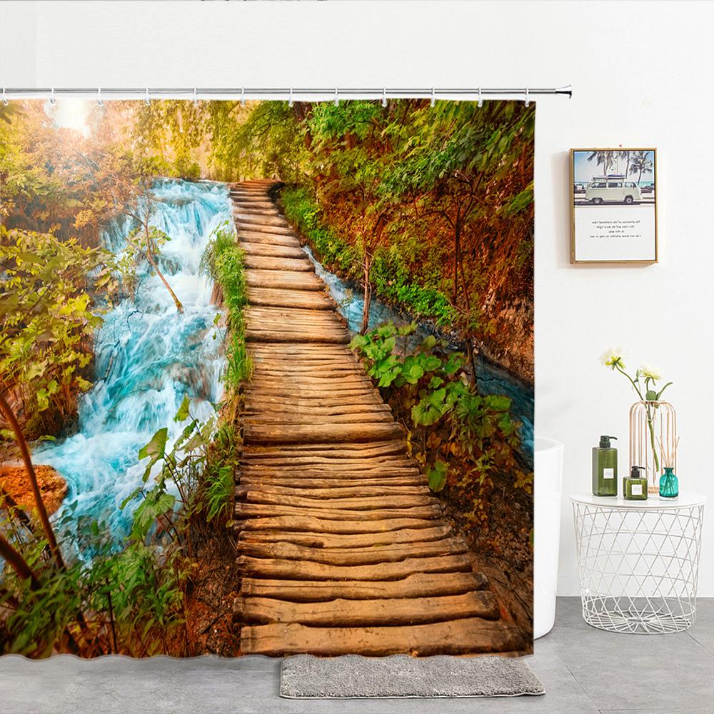 Bath Curtain 3d Printing Window Scenery Forest Shower Curtains Waterproof Bathroom Curtain Washable Fabric With Hooks