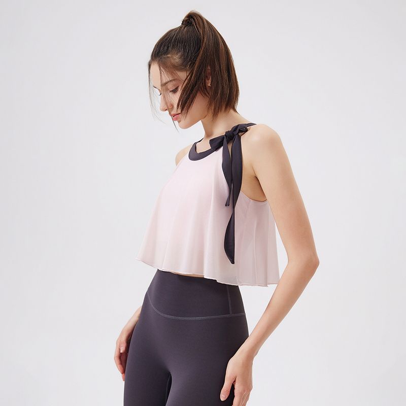 

Nude Feel Mesh Yoga Clothes Vest Women Fixed Chest Pad Fitness Top Shockproof Running Quick-Drying Sports Bra Sleeveless Hazy powder L