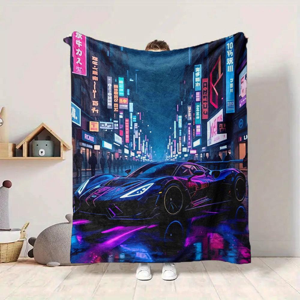 1pc Neon Cityscape Blanket Lightweight Flannel Blanket Throw Blanket For Sofa, Bed, Travel, Camping, Livingroom, Office, Couch