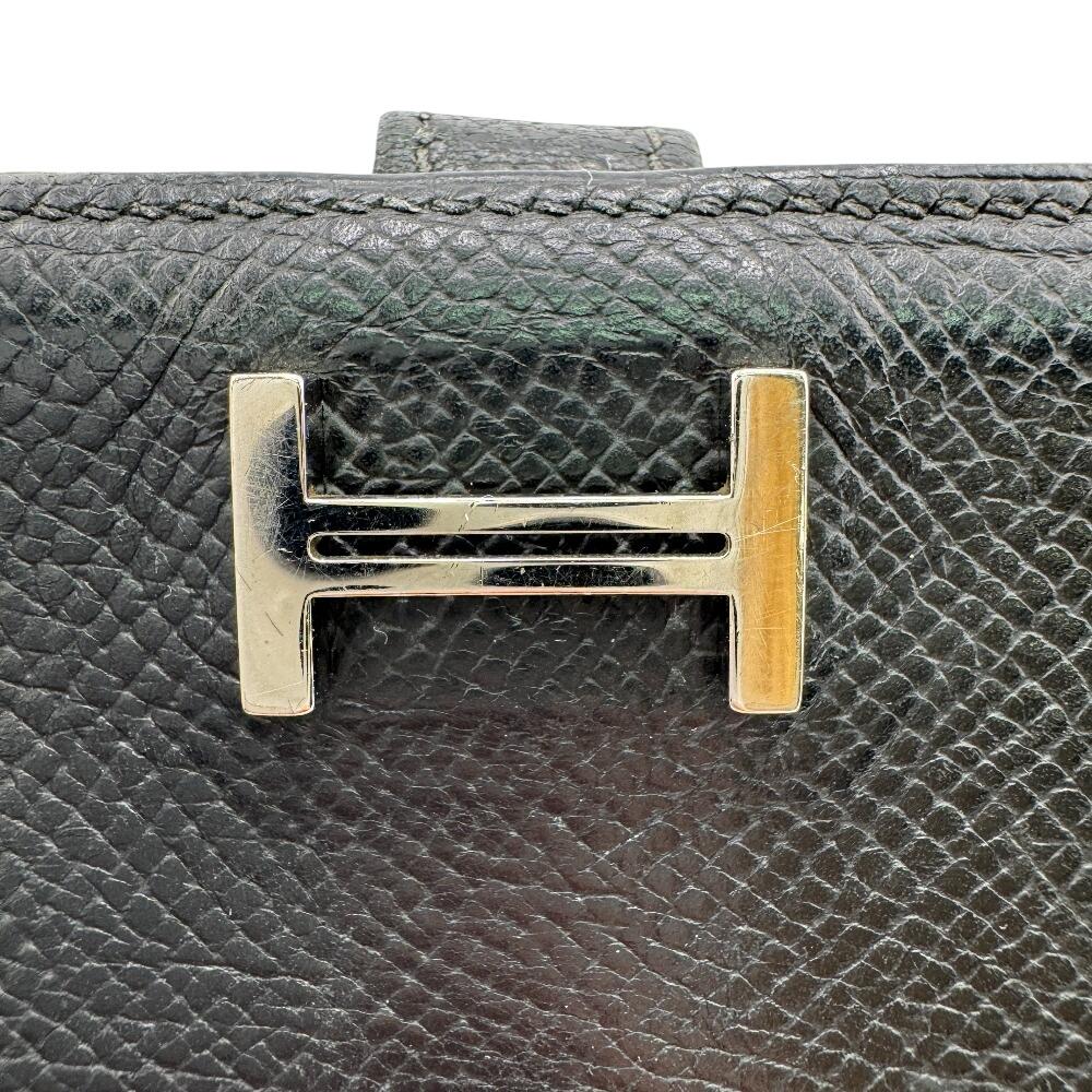HERMES Bean leather Card Case black leather unisex Used