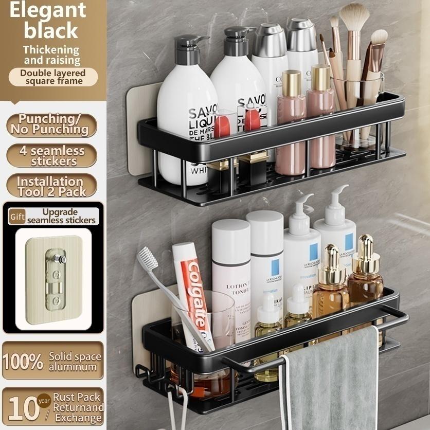 No Drill Bathroom Hardware Towel Rack Black 50CM-60CM Folding Aluminum Towel Rack Holder With Hook Towel Holder Tissue Holder