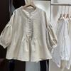 1116 Spring New Women's Crew Neck Japanese Cotton Shirt Loose Shirt Top Cardigan Vintage Mori Women's Clothing Age Reduction