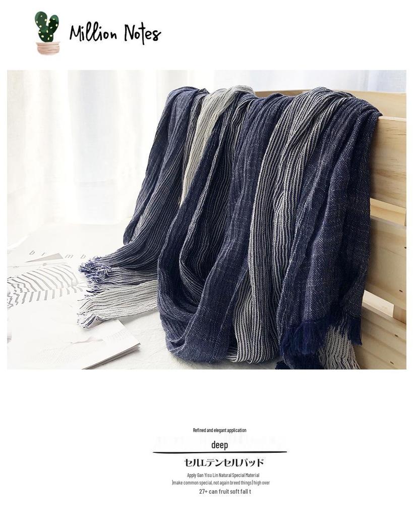 Japanese & Korean Style Autumn/Winter Unisex Striped Scarf In Cotton, Linen & Silk