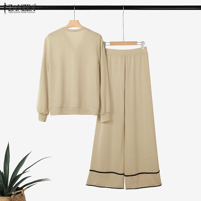 ZANZEA Women Long Sleeve Blouse and Pants Casual Autumn Two Piece Suit Sets