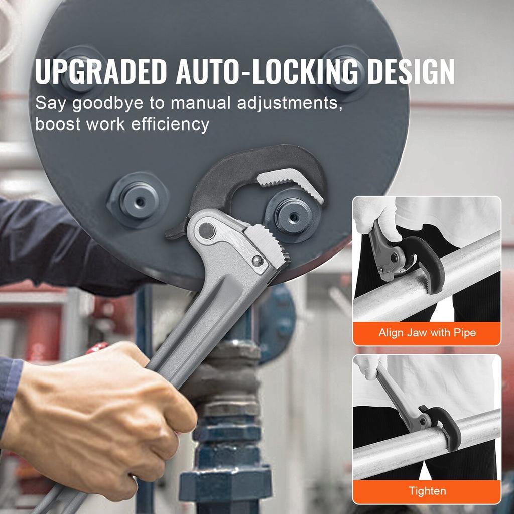 Aluminum Straight Pipe Wrench 14 In Automatic Jaw Adjustment 60CRV Jaw