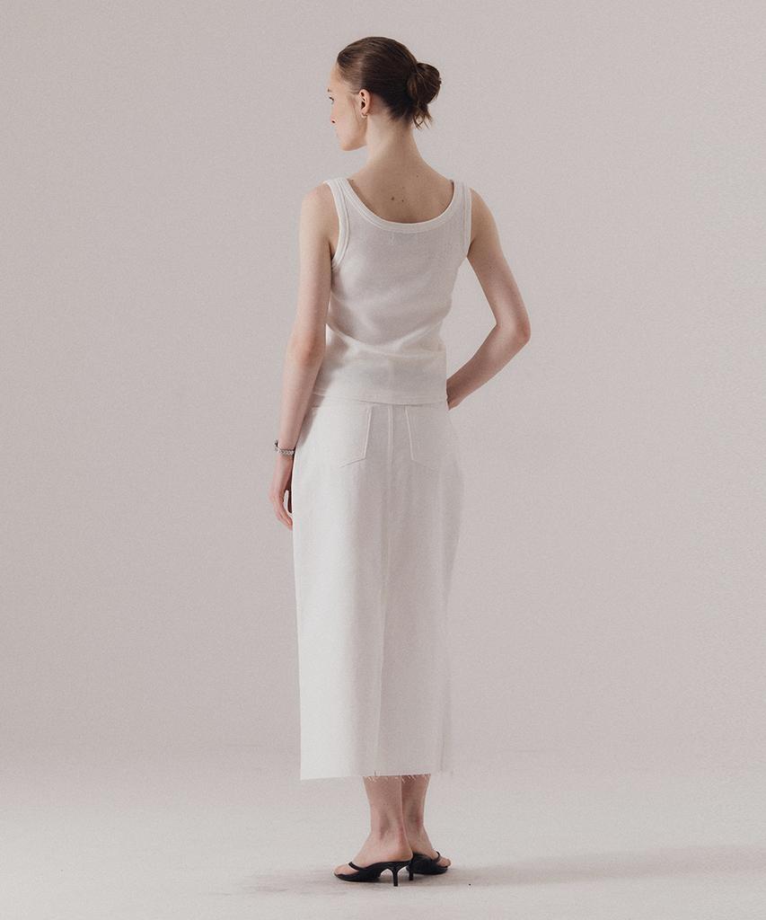 Sillen Frayed Hem Cotton Skirt (White)