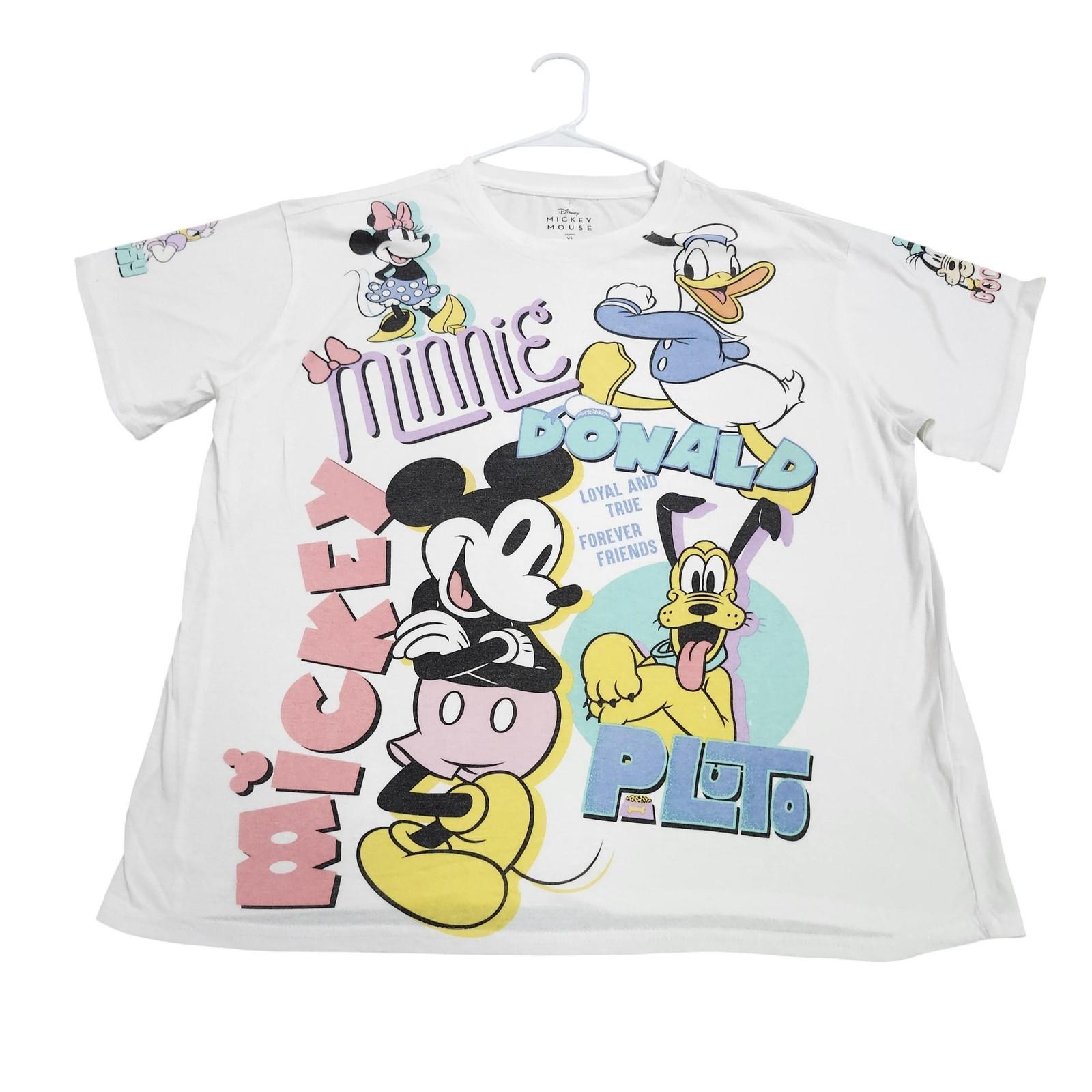 Disney Shirt Mens XL White Mickey Minnie Donald Pluto Cartoon Graphic Tee Top Unisex T-Shirt S