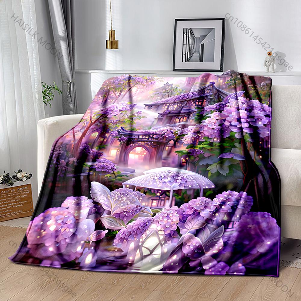 1PC Romantic Dream Garden Print Blanket Warm and Comfortable Blanket for Sofa Bed Travel Camping Picnic Car RV Luxury Gifts