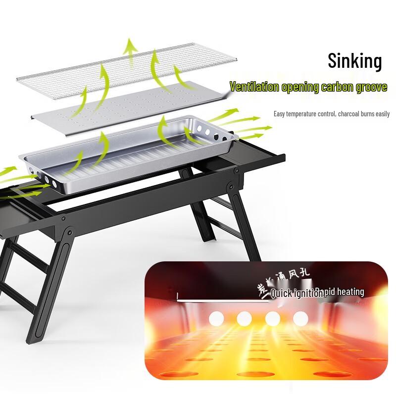 Huangchi Portable Stainless Steel Charcoal BBQ Grill with Storage