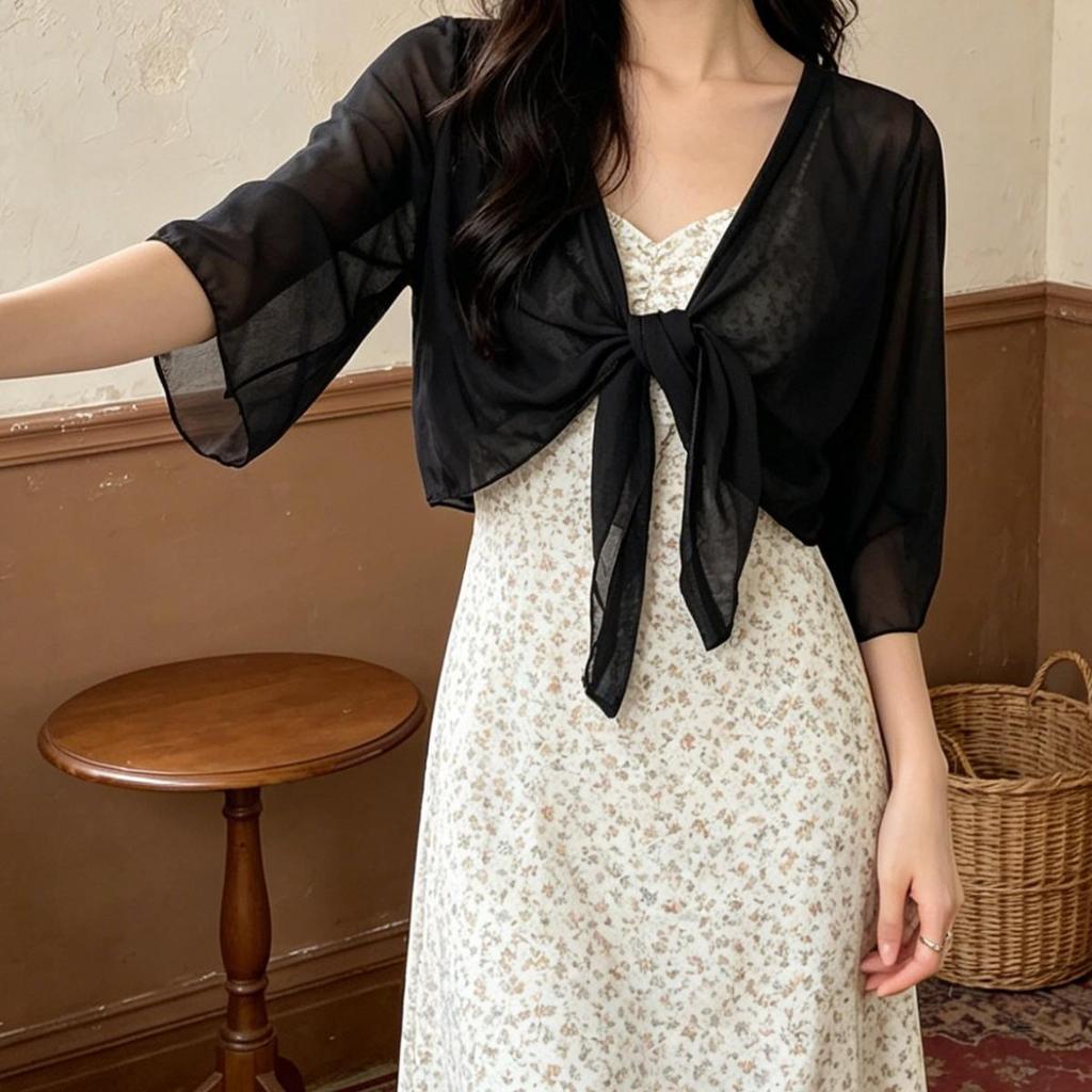 Women's White Ice Silk Sun Protection Shawl - Summer Lace-Up Gauze Top