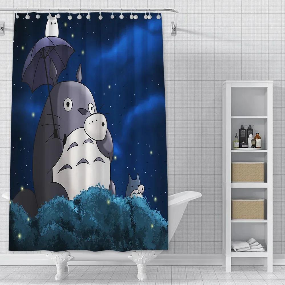 Jdj32Cute T-Totoros Shower Curtain Waterproof Polyester Fabric Paint Colorful Bath Curtains Home Bathroom Decor Curtain With3M