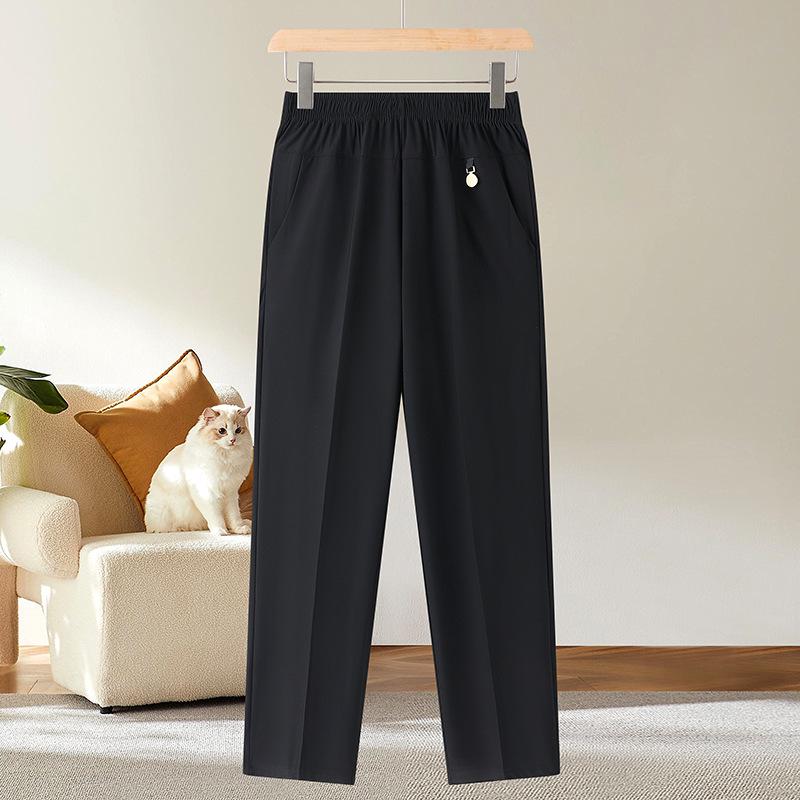 Ice Silk Loose Fit Elastic Pants for Women - Nine-Tenths Length, Summer Style, Ideal for Middle-Aged and Elderly