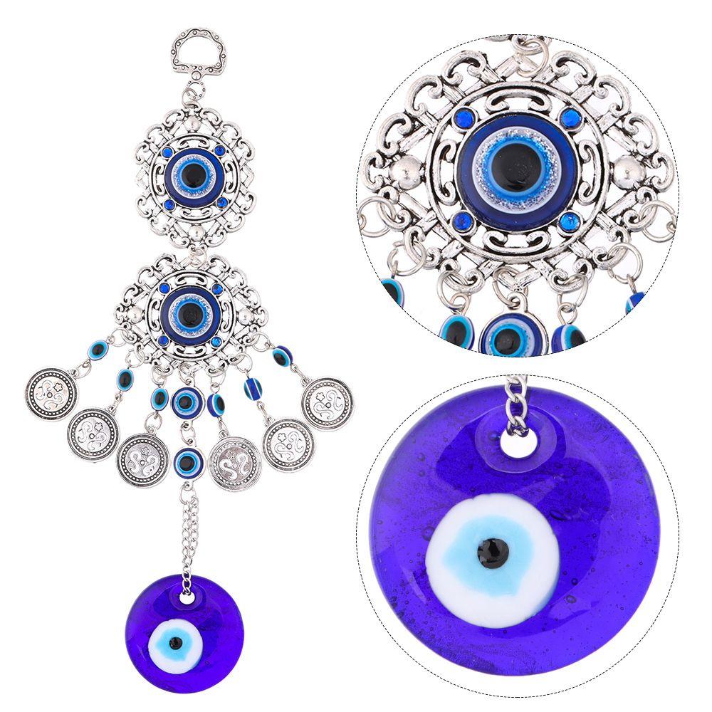 Horseshoe with Elephant Glass Decoration Hemp Rope Hanging Ornament Evil Eye Navy Blue Butterfly