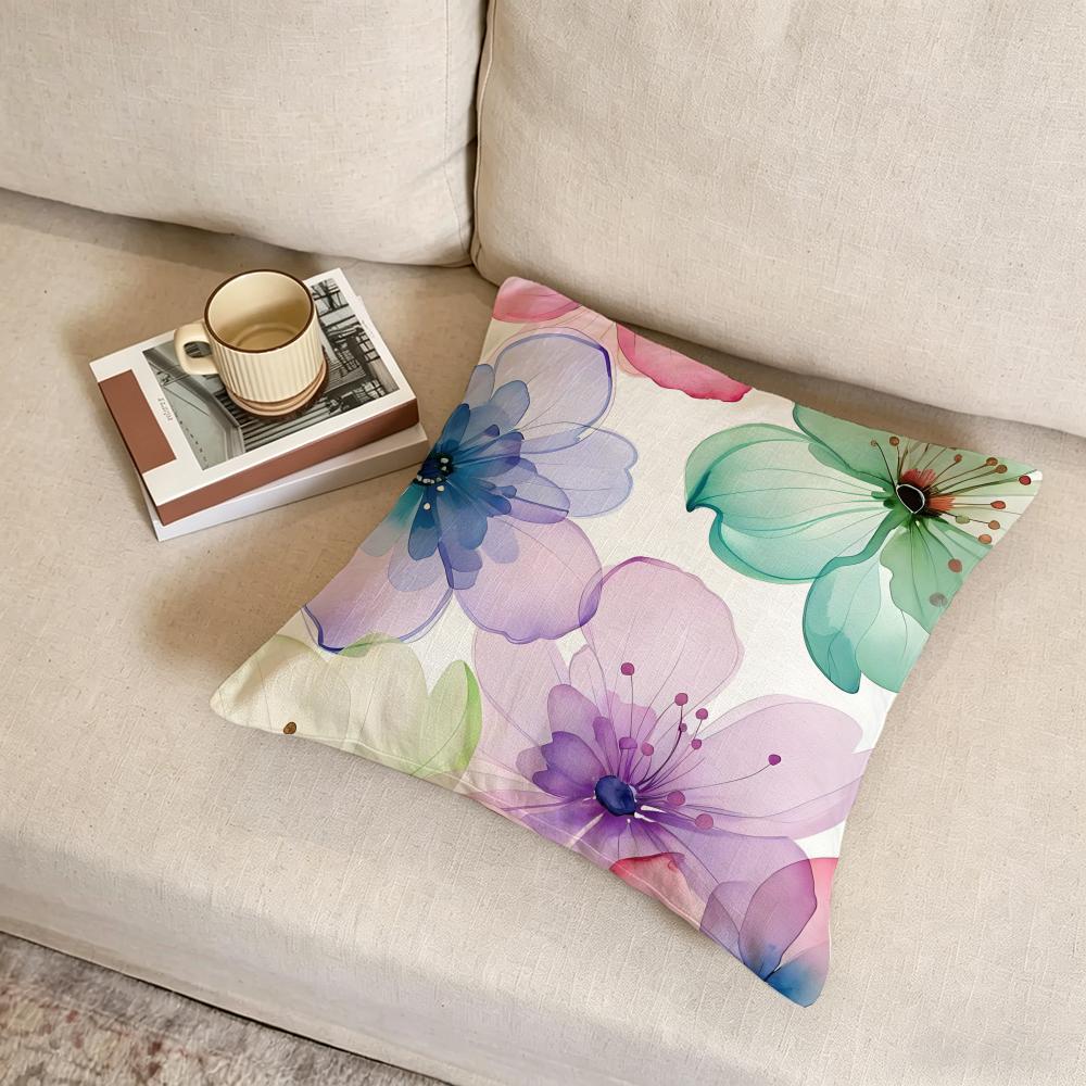 F-Floral Print Cushion Cover Fabric Soft Furnishing,Pillowcase, Cushion Cover, Sofa Pillow, Home Decoration