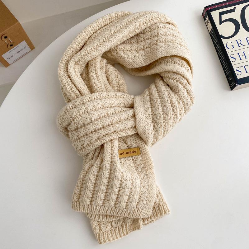 Caramel color coarse wool knitted scarf women's winter versatile simple couple male student warm thick scarf