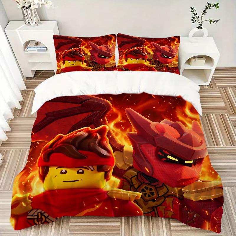 Ninjago Fire Battle Print 3Pcs Bedding Set,Duvet Cover with 2 Bedro,Pillowcase Home Birthday Gift