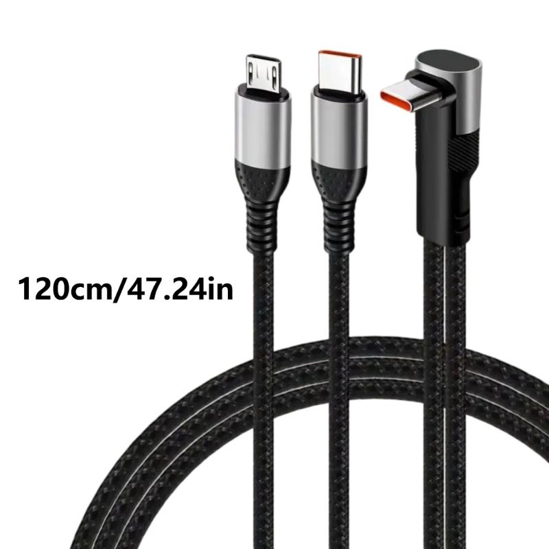 Universal 66W Fast Charge Data Cable 2 in 1 With Type C Connectors And Charging Port For Smartphones And Laptops