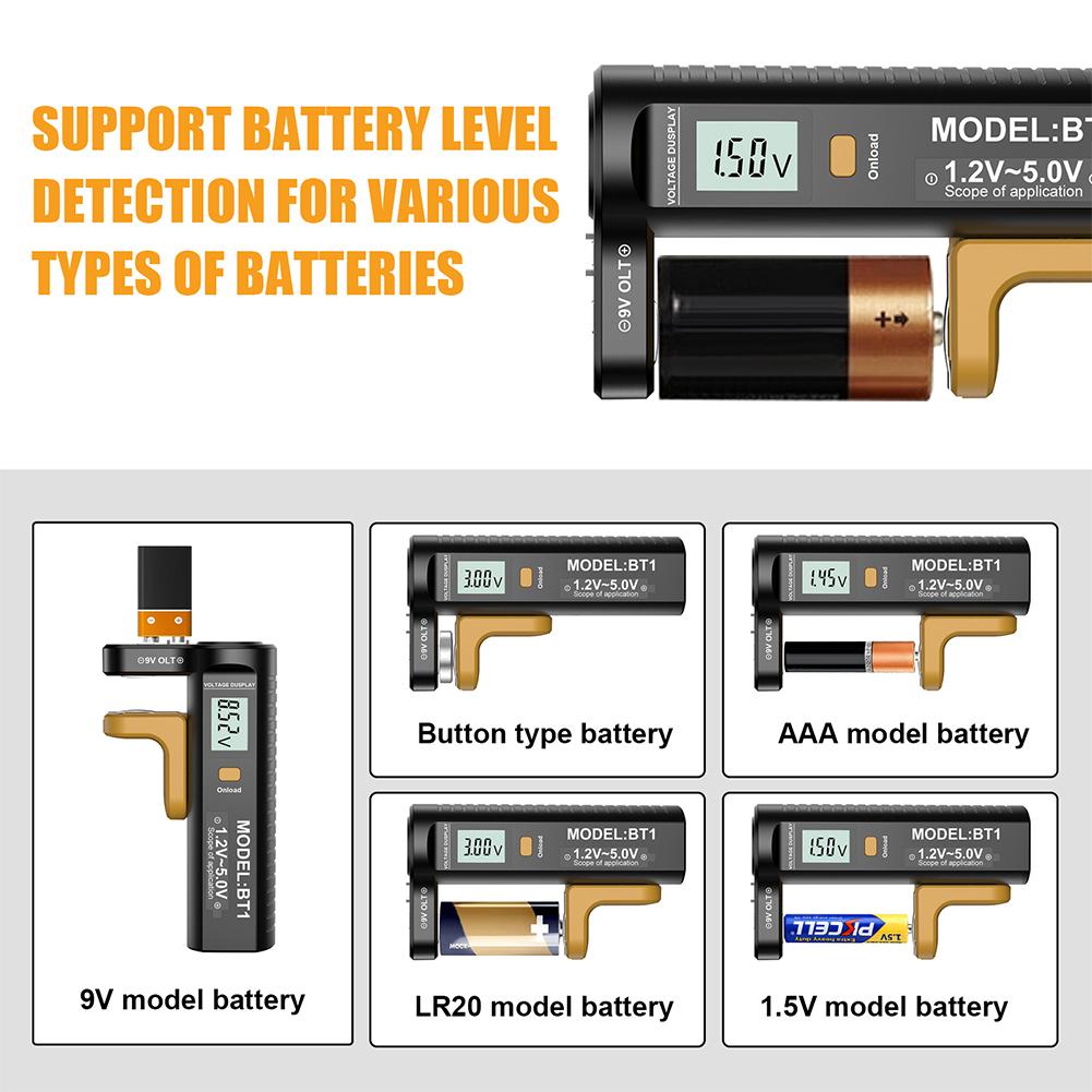 Digital Battery Tester Battery Checker Volt Measure Battery Capacity Check Detector for AA AAA C D 9V 1.5V Button Cell Batteries