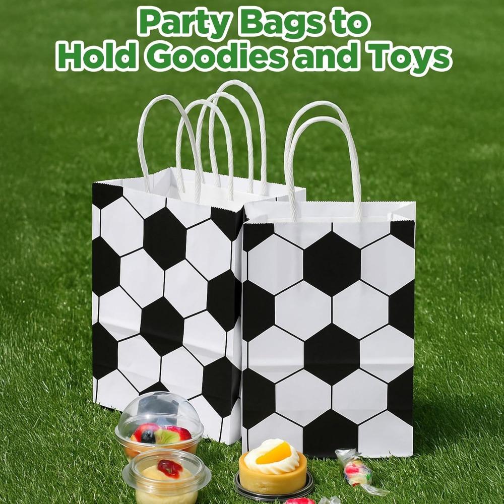 24pcs Soccer Party Favor Bags Paper Soccer Gift Bags Treat Bag with Handle Football Sports Themed Gift Snack Bag Soccer Theme Bags