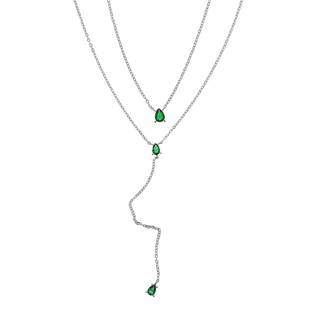 Fashion Y Shape Long Chain Water Drop Green Zircon Pendant Girl Women Delicacy Necklace
