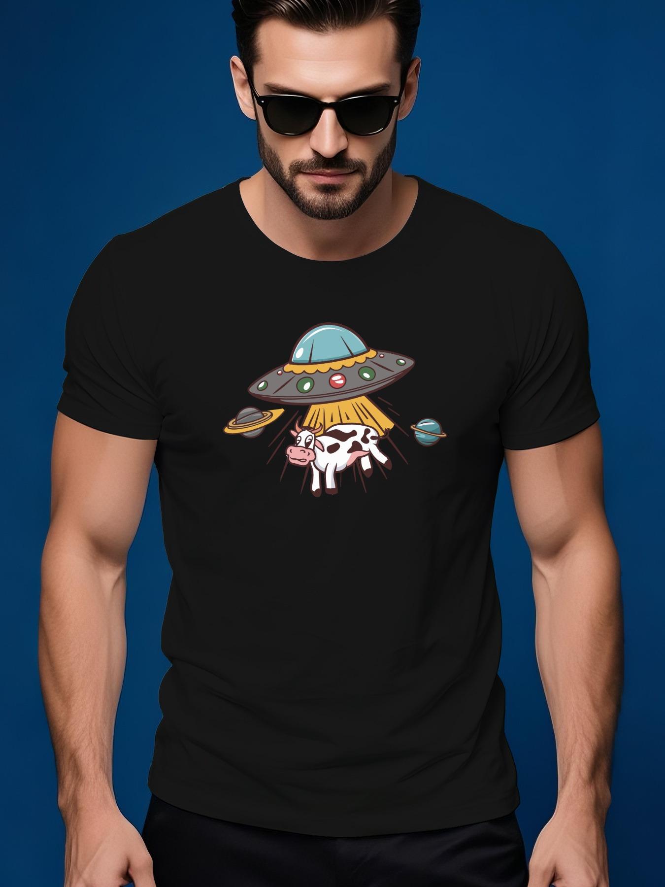 Summer Tshirt with Cow UFO Graphic XXXXL