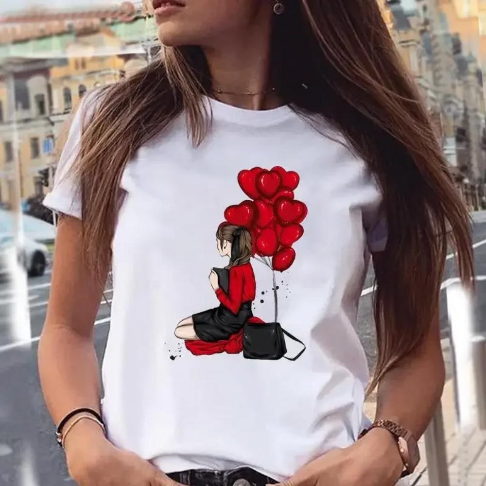 Women T-shirts 90s Funny Printing Sweet Graphic Print Female Stylish Fashion Cartoon Summer Harajuku Streetwear S