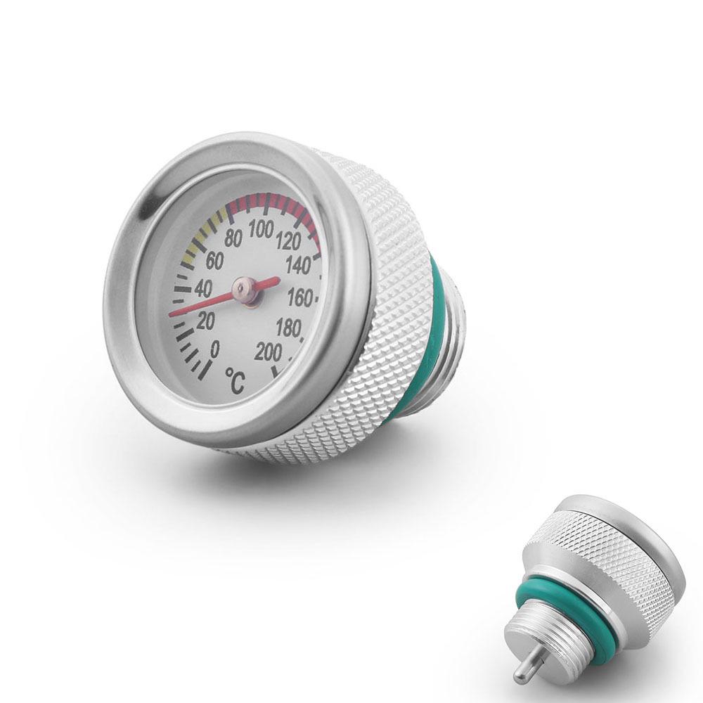 Motorcycle Fuel Tank Cap with Oil Temp Gauge (0-200℃), M20x1.5/M20x2.5, Black/Silver.