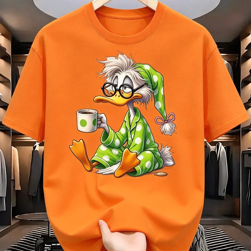Cartoon Fun Duck Print Graphic Print T-shirt Women Fashionable Comfortable Breathable Soft Casual Sports Short Sleeve Cotton T-shirt