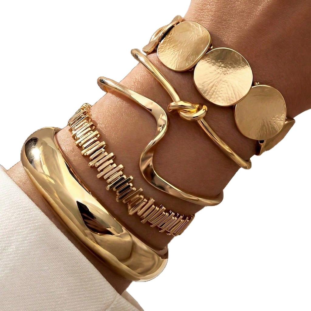 Hot-selling Wave Knotted Geometric Round Bracelet Set Five-piece Women's Versatile Light Luxury Temperament Jewelry