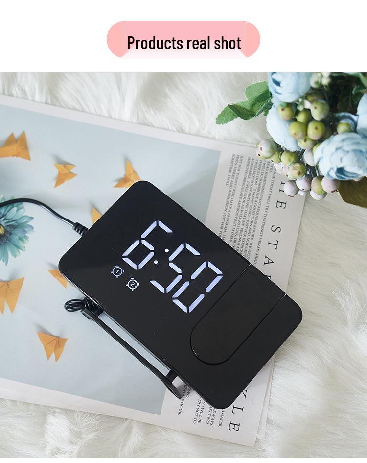 0716 Dual Alarm Clock with Large LED Display, Curved Surface, and Radio Projection