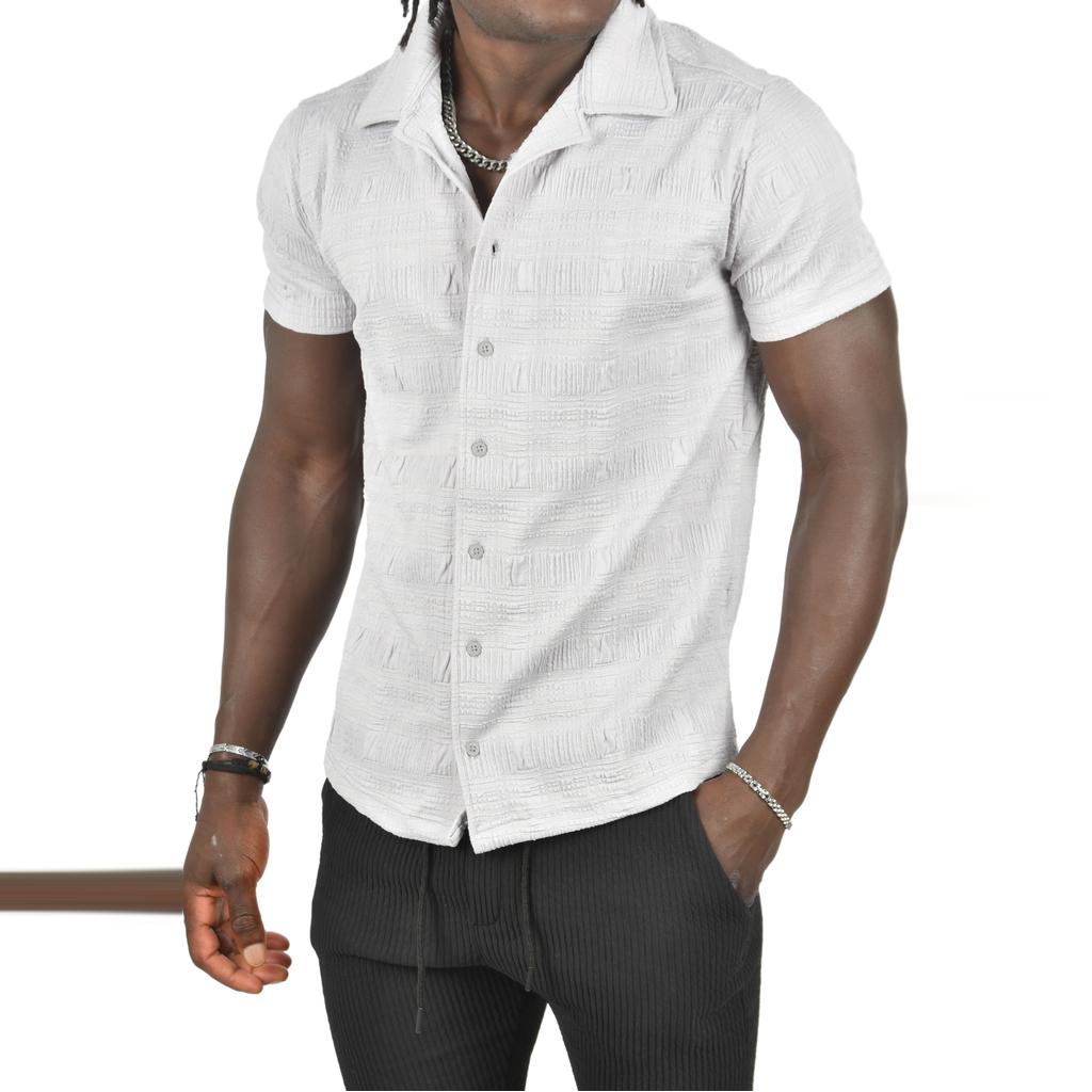 DeepSEA Oversized Shirt with Open Collar and Seersucker Buttons Short Sleeves 2403017