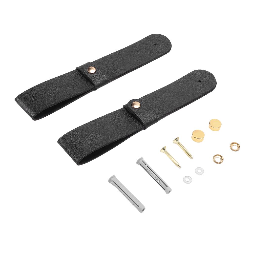 2pcs PU Leather Curtain Rod Holders Brackets Mounted Loop Straps with Screws Plastic Wall Plugs Boho Pole Hanger Hook