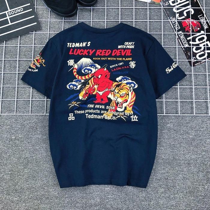 Japanese Tide Brand Lucky Ghost Little Devil Tiger Print Tiger Head Locomotive Pure Cotton Large Size T-shirt Men Women