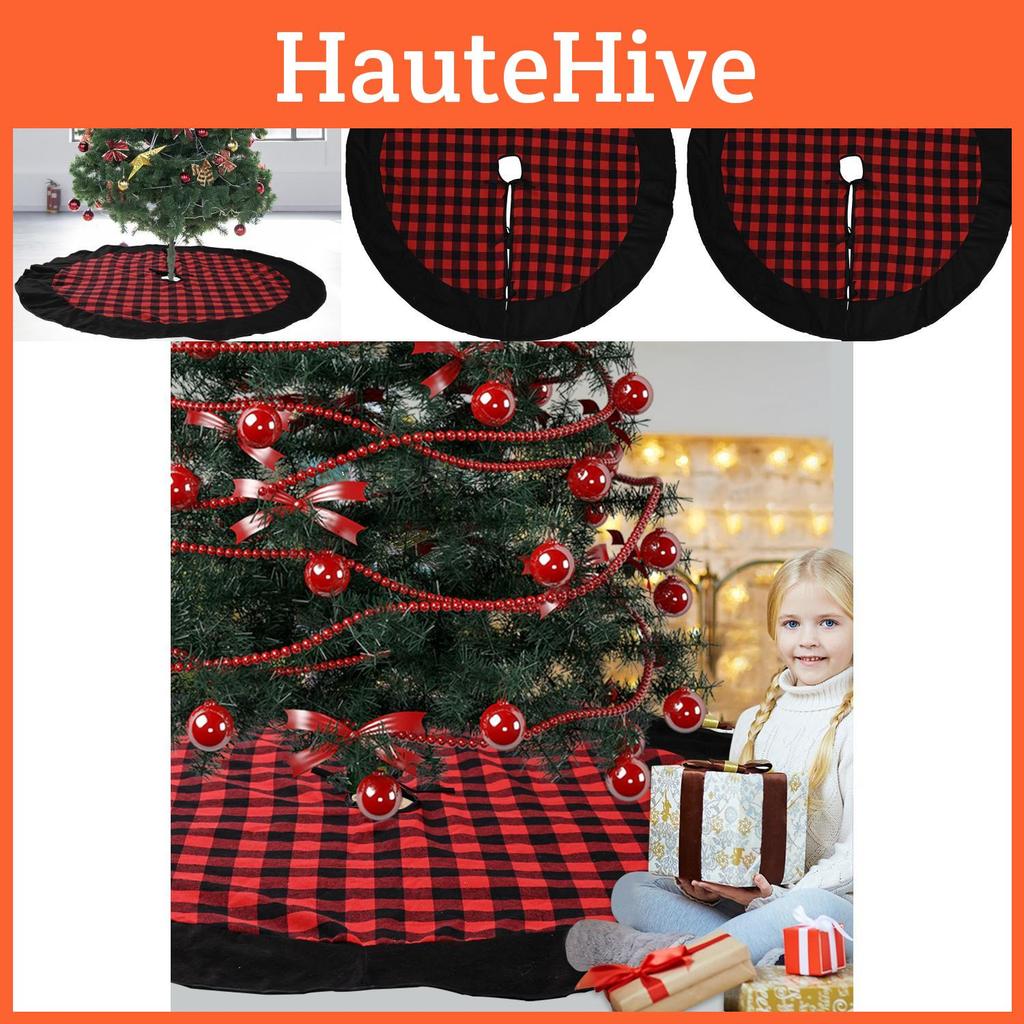 Elegante Rot-Schwarze Karomusterige Plüsch-Weihnachtsbaumdecke Perfekt für Festliche Feiern