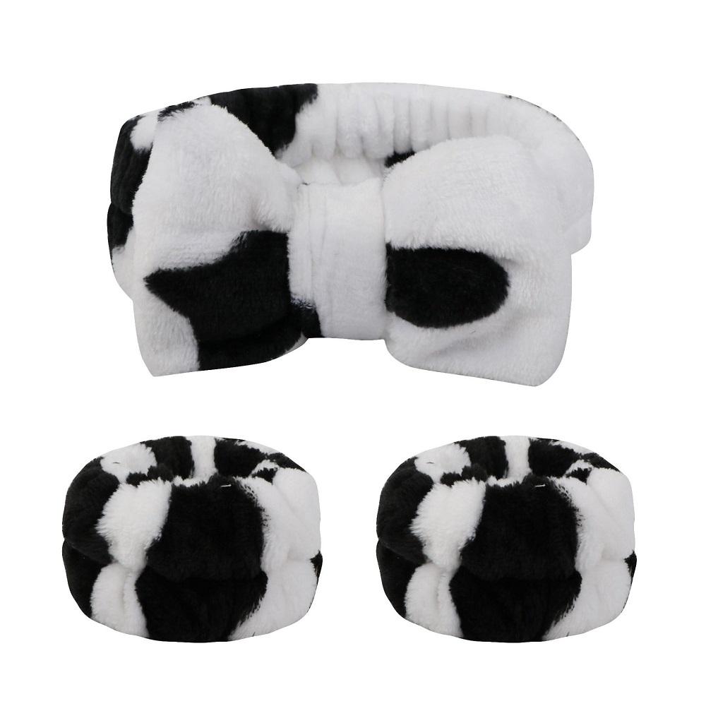 Flannel Front Bow Elastic Headband Face Wash and Makeup Headband Waterproof Wrist Cover Hair Tie Headband