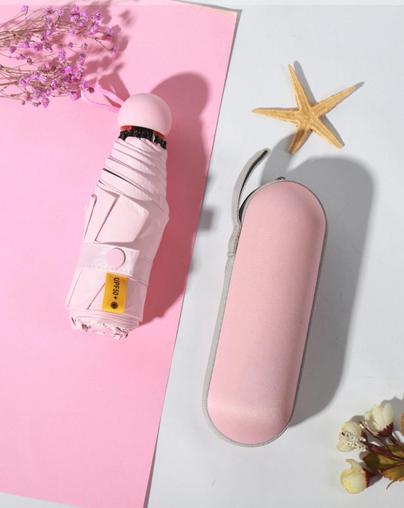 Ultra-Light 6-8 Bone Mini Capsule Umbrella - Compact Sunshade with Glasses Case for Sunny & Rainy Days