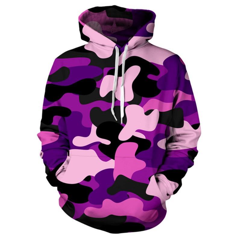 Mens Hooded Oversized Sweatshirt With 3D Camo Print Front Pocket Long Sleeve Fall Casual Wear